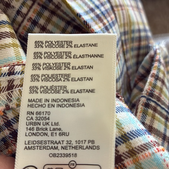 Free People Multicolor Plaid A-Line Mini Skirt. Pleaded. Ivory Combo. Size 14. - Picture 7 of 7